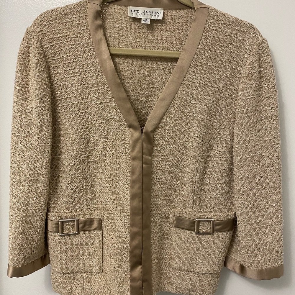 St. John Women's Cream Blazer with Satin Trim